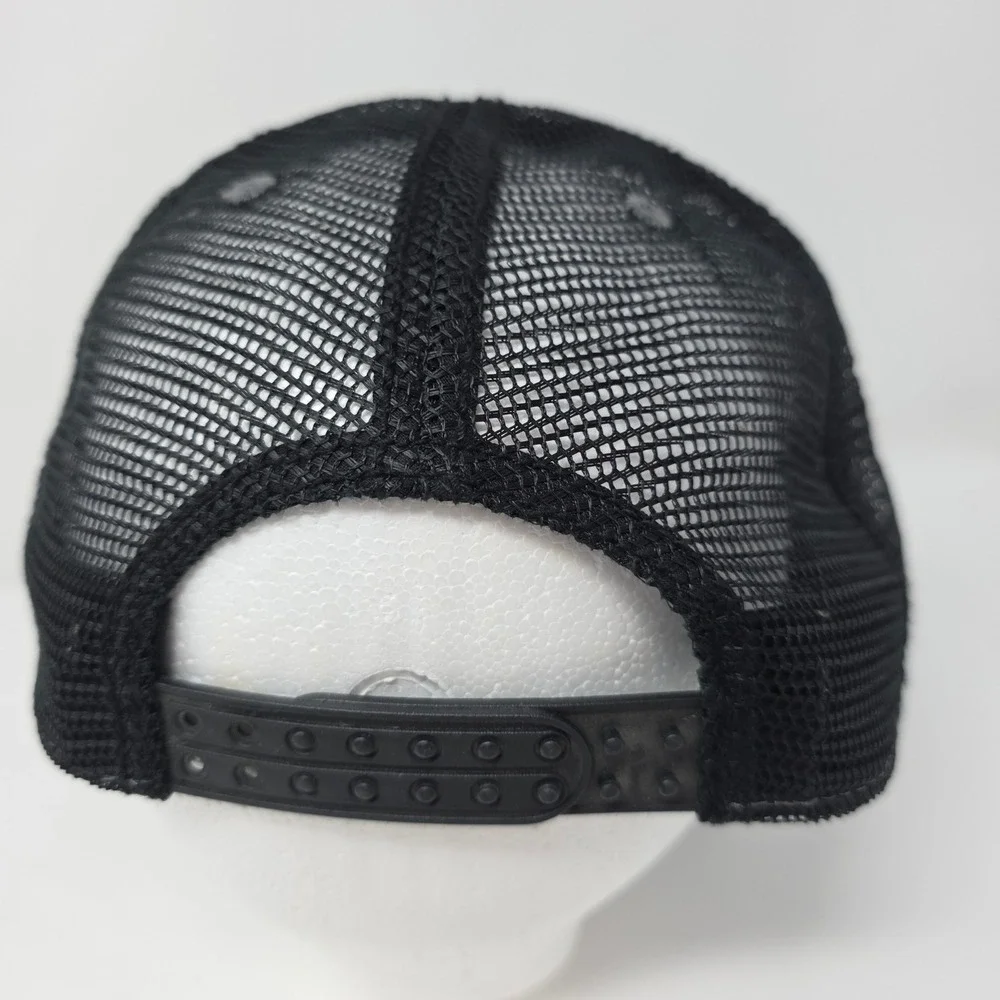 My Addiction Trucker Hat OSFM Deer Skull Graphic Distressed Snapback Black Tan